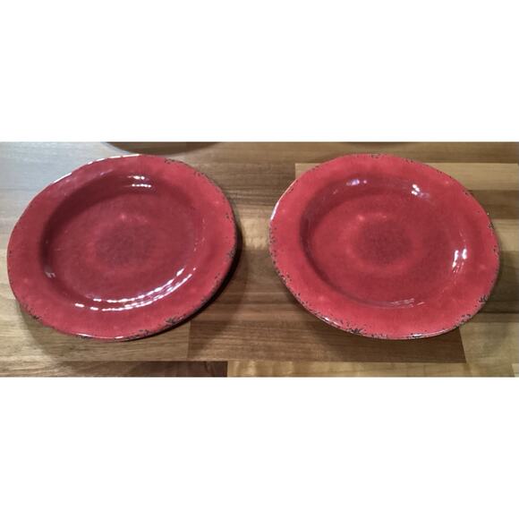 Set Of 4 Pier 1 Dark Red Carmelo Crackle Melamine 9” Salad Plates - Picture 7 of 8